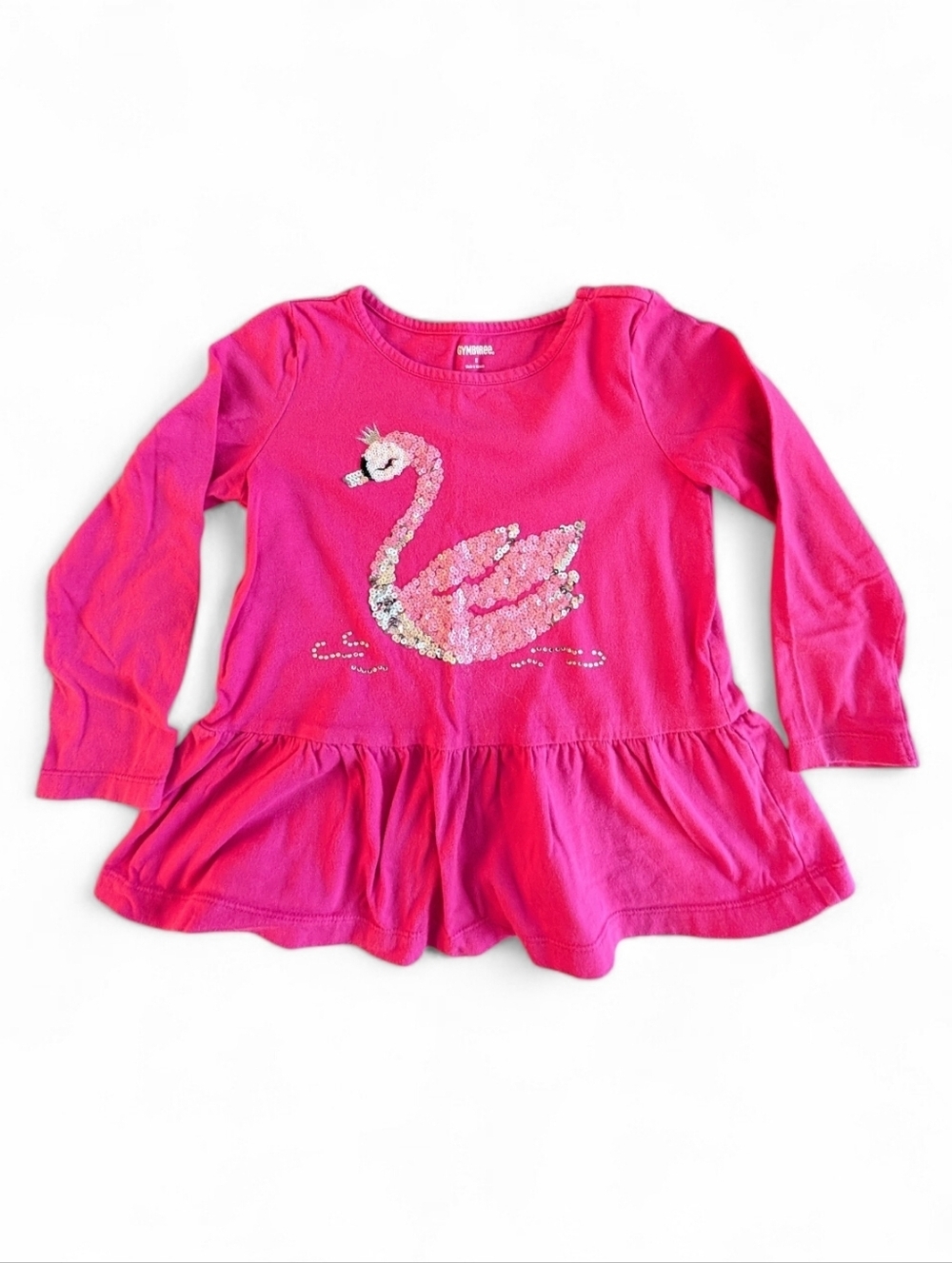 Gymboree Girls' Hot Pink Sequin Swan Peplum Cotton Top Size 5